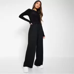 Image of I Saw It First Petite Draw Cord Floaty Wide Leg Trousers - Black