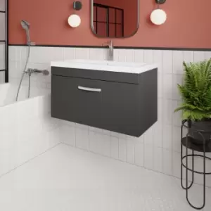 Image of Nuie - Athena Wall Hung 1-Drawer Vanity Unit with Basin-2 800mm Wide - Gloss Grey