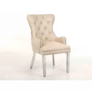 Image of Modernique Set Of 2 Rebecca Leather Aire Dining Chairs With Chrome Frame In Cream