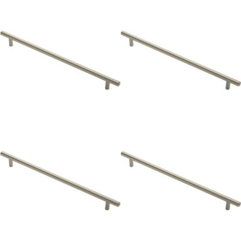 Image of Loops 4x Round T Bar Cabinet Pull Handle 348 x 12mm 288mm Fixing Centres Satin Nickel Metallics unisex
