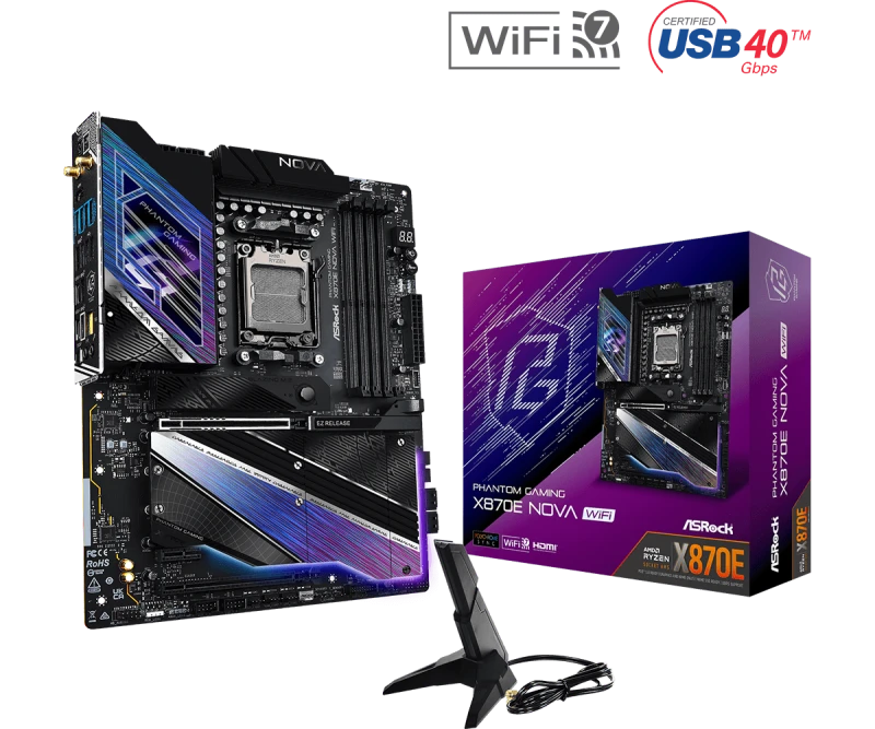Image of ASRock X870E Nova WiFi AMD Ryzen DDR5 WIFI 7 Motherboard - Socket AM5 - 90-MXBPX0-A0UAYZ