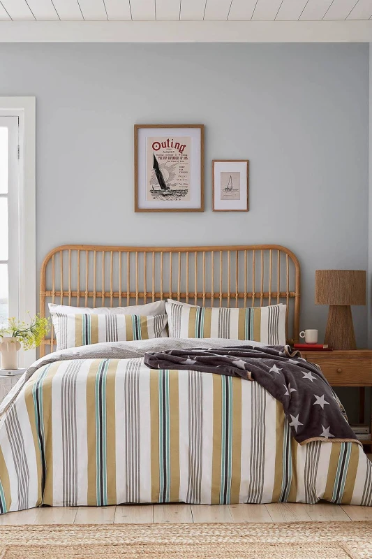 Image of Helena Springfield 'Huntington Stripe' Cotton Duvet Cover Set Size: Single Multicolor Unisex Single