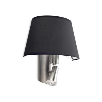 Image of Leds-c4 Lighting - Leds-C4 Balmoral - 1+1 Light Indoor Wall Lamp Satin Nickel with Black Shade, E27
