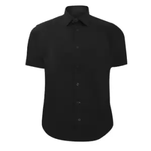 Image of Russell Collection Mens Short Sleeve Easy Care Fitted Shirt (16) (Black)