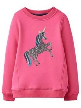 Image of Joules Girls Viola Unicorn Crew Neck Sweat - Pink, Size Age: 5 Years, Women