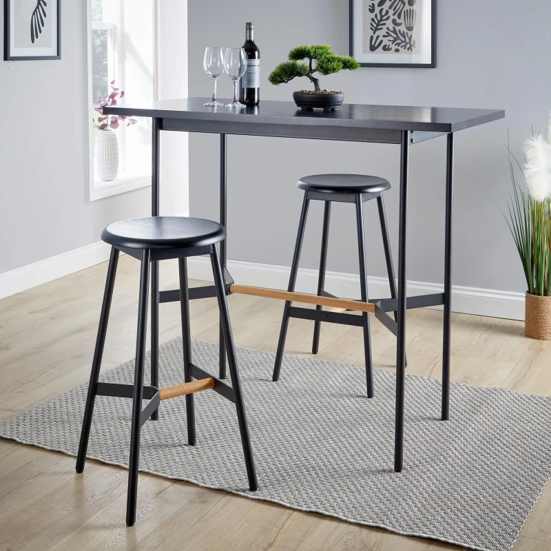 Image of Home Source Harvey Bar Table and Stool Dining Set Black