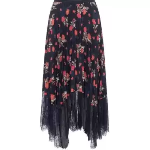 Image of French Connection Ella Rose Lace Mix Pleated Midi Skirt - Blue