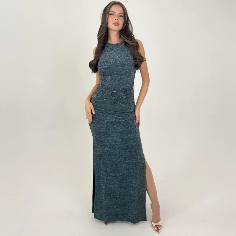 Image of AX Paris Sparkle O-Ring Detail Bodycon Midi Dress Teal female 8 (XS)