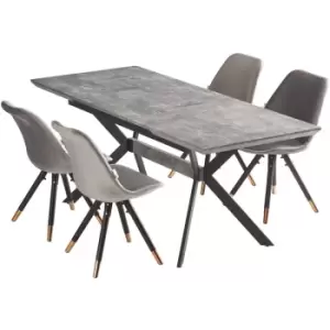 Image of 5 Pieces Life Interiors Sofia Blaze Dining Set - an Ash Extendable Rectangular Wooden Dining Table and Set of 4 Dark Grey Dining Chairs - Dark Grey