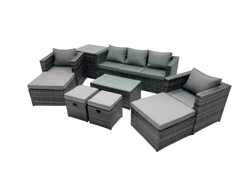 Image of Fimous Outdoor Coffee Table Sofa Set with Side Table 2 Small Footstools in Dark Grey Dark Grey Unisex