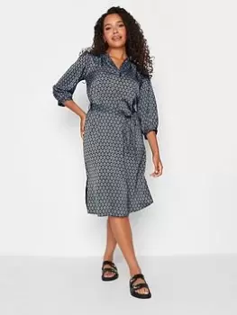 Image of M&Co Satin Mini Geo Tie Detail Tunic Shirt, Blue, Size 10, Women