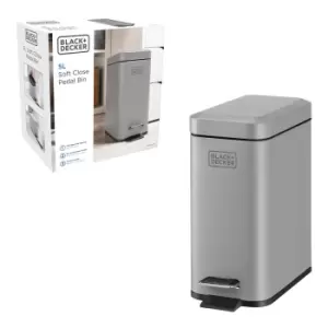 Image of Black and Decker 5L Slimline Soft Close Pedal Bin - Grey