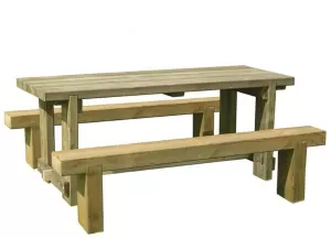 Image of Forest Garden Refectory Tble & Sleeper Bench Set 1.8m