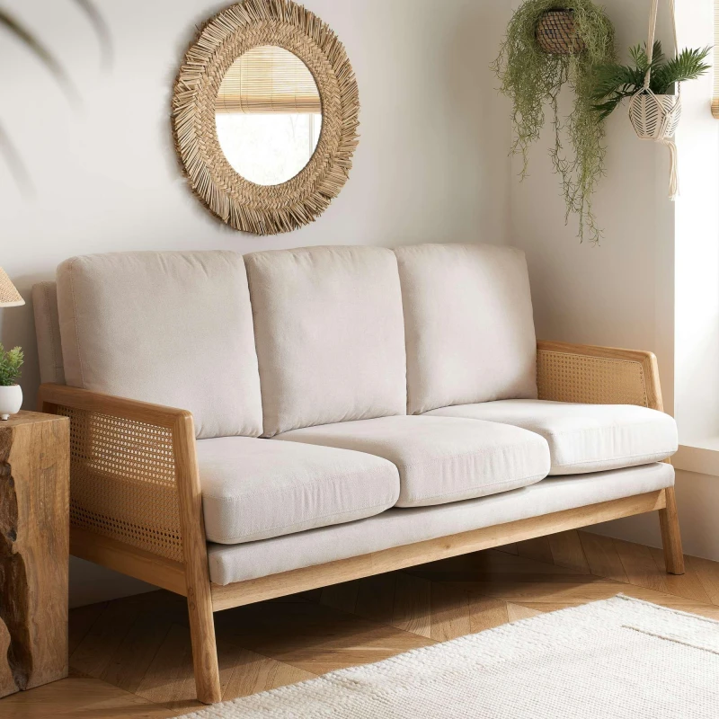 Image of Birlea Ida Rattan and White Fabric Accent Chair
