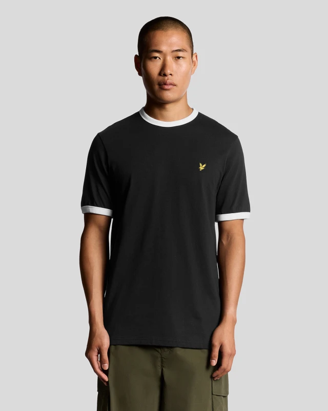 Image of Lyle & Scott Mens Ringer Cotton Crew Neck T-Shirt in Jet Black/ White