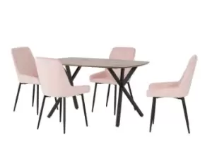 Image of Seconique Athens Oak Effect Dining Table with 4 Avery Pink Velvet Chairs