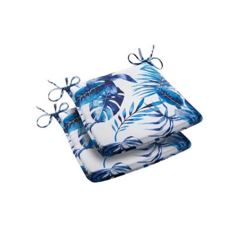 Image of Luxury Living Set Of 2 Outdoor Water-Repellent Garden Seat Pads Blue/white