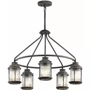 Image of Loops - Outdoor IP44 5 Bulb Chandelier LIght Weathered Zinc LED E27 60W