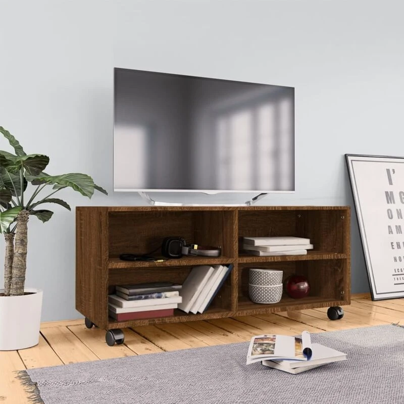 Image of vidaXL TV Cabinet With Castors Brown Oak 90x35x35cm Engineered Wood, Brown 815260