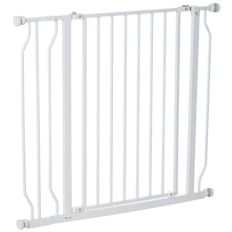 Image of PawHut Pawhut - Dog Gate Wide Stair Gate w/ Door Pressure Fit, 75-95W cm White 5056602921385