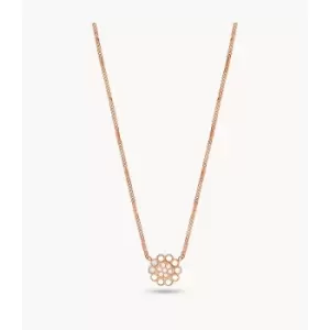 Image of Fossil Womens White Mother-Of-Pearl Stainless Steel Chain Necklace - Rose Gold