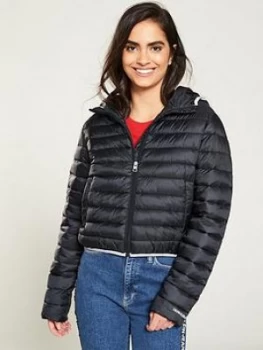 Image of Calvin Klein Jeans Padded Coat With Logo Binding - Black, Size L, Women