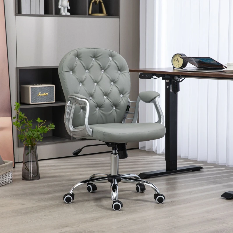 Image of Vinsetto Office Chair PU Diamante Padded Ergonomic 360° Swivel White - Grey TJ Hughes 5056725548544