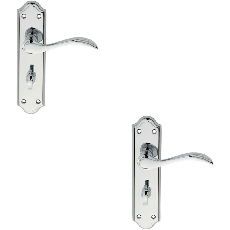 Image of Loops 2x PAIR Curved Door Handle Lever on Bathroom Backplate 180 x 45mm Chrome Multi