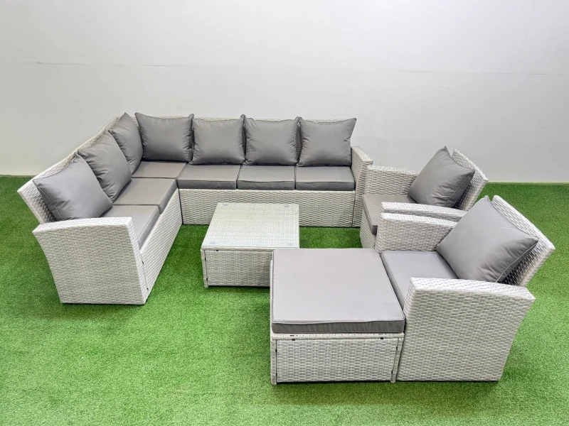 Image of Fimous 9 Seater Corner Sofa Sets with Square Coffee Table Chair Big Footstool Light Grey Mixed Light Grey Unisex