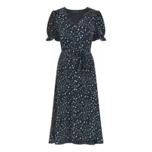 Image of Mela London Black Animal Print Midi Tea Dress - Black