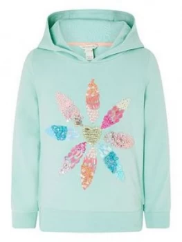 Image of Monsoon Girls Embellished Flower Hoodie - Aqua
