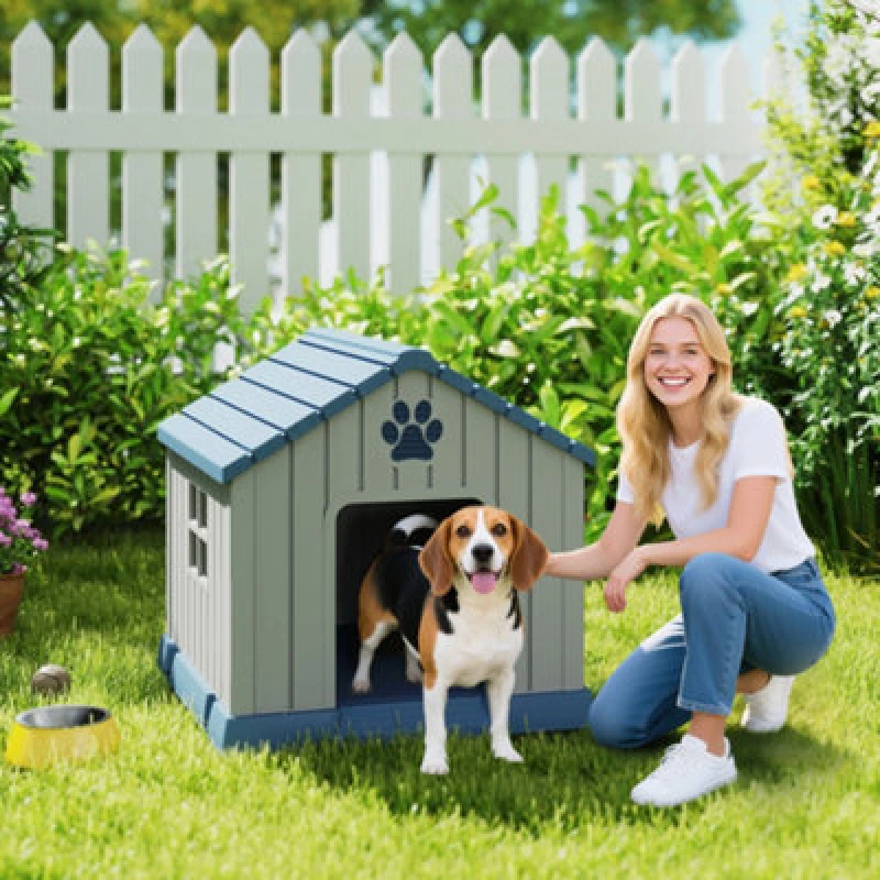 Image of Pawhut Dog Kennel Outdoor For Medium Dogs, Waterproof Plastic Dog House