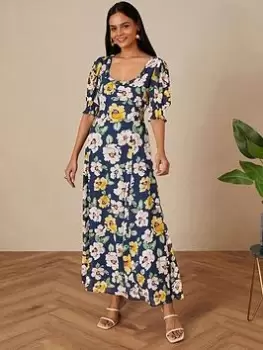 Image of Monsoon Ricki Lean Ruffle Dress - Navy, Size 14, Women