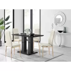 Image of Furniture Box Imperia 4 Black Dining Table and 4 Cream Velvet Milan Gold Leg Chairs