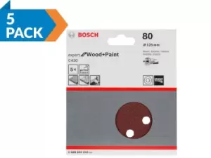Image of Bosch 2608605642 125mm 80 Grit Sanding Disc Sheets 5pk