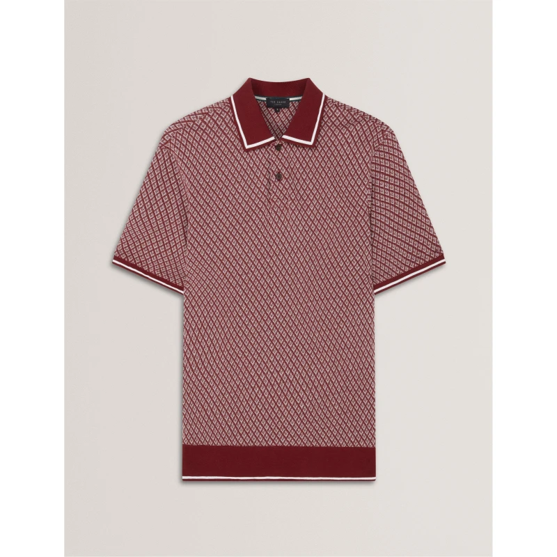 Image of Ted Baker Mens Texture Short Sleeve Polo Shirt Oxblood male M (3)