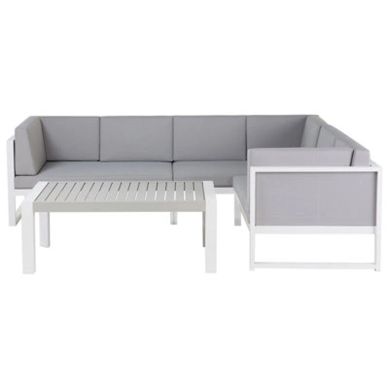 Image of Beliani Garden Corner Sofa With Table 6 Seater Castella Left Hand Metal Grey