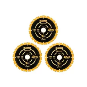 Image of DT10399 Set of 3 Corded Circular Saw Blades 190 x 30mm x 24 Tooth Extreme - Dewalt