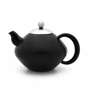 Image of Bredemeijer Teapot Double Wall Minuet Ceylon Design 1.4L in Black with Silver Li