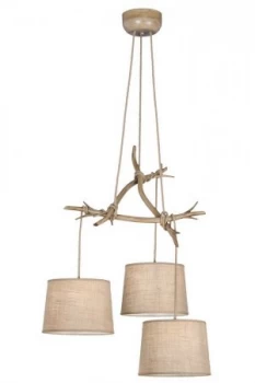 Image of Ceiling Pendant 3 x E27 (Max 40W), Imitation Wood, Linen Shade