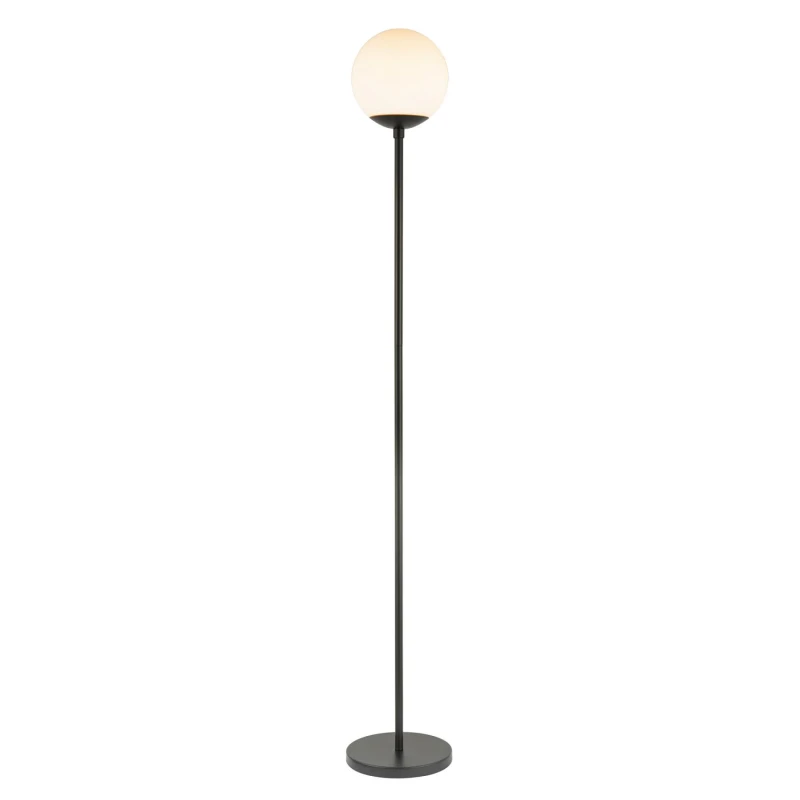 Image of Happy Homewares Modern Floor Lamp with Opal White Globe Glass Shade & Foot Switch in Black Unisex