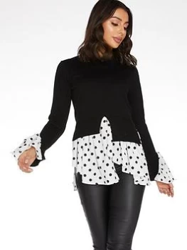 Image of Quiz Polka Dot Layer Jumper - Black