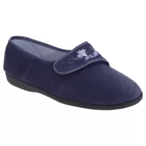Image of Sleepers Womens/Ladies Jolene Touch Fastening Embroidered Slippers (8 UK) (Navy Blue)