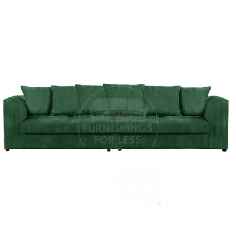Image of Furnishings For Less UK Luxor Long Fabric Jumbo Cord 4 Seater Sofa - Scatter Back Green