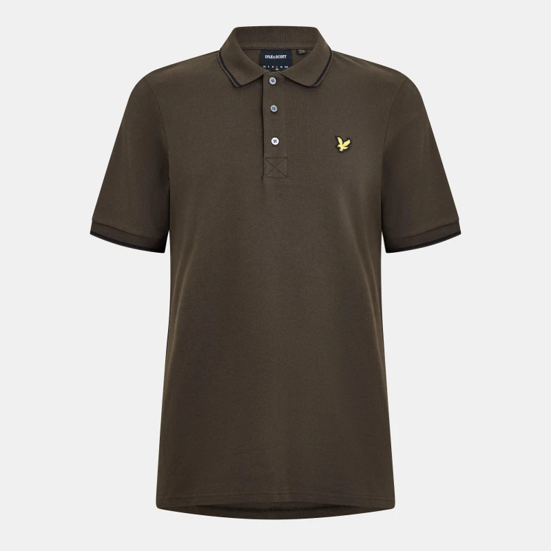 Image of Lyle and Scott Mens Tipped Short Sleeve Polo Shirt Olive W497 male M