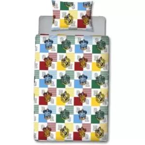 Image of Harry Potter Hogwarts Houses Duvet Cover Set (Single) (Multicoloured) - Multicoloured