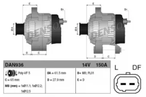 Image of Denso DAN936 Alternator 14 V 150 A