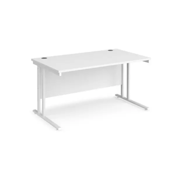 Image of Maestro 25 Office Desk 1400mm Rectangular Desk With Cantilever Leg White Tops With White Frames 800mm Depth Maestro 25 MC14WHWH