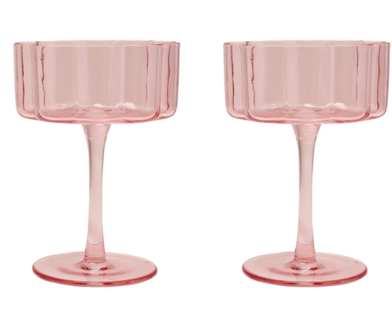 Image of Hestia Set Of 2 Bright Pink Scalloped Martini Glass Pink unisex