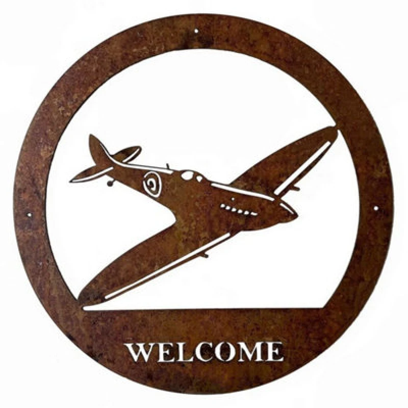 Image of Poppy Forge Spitfire Welcome Wall Art With Text - Large- H49.5cm - Black